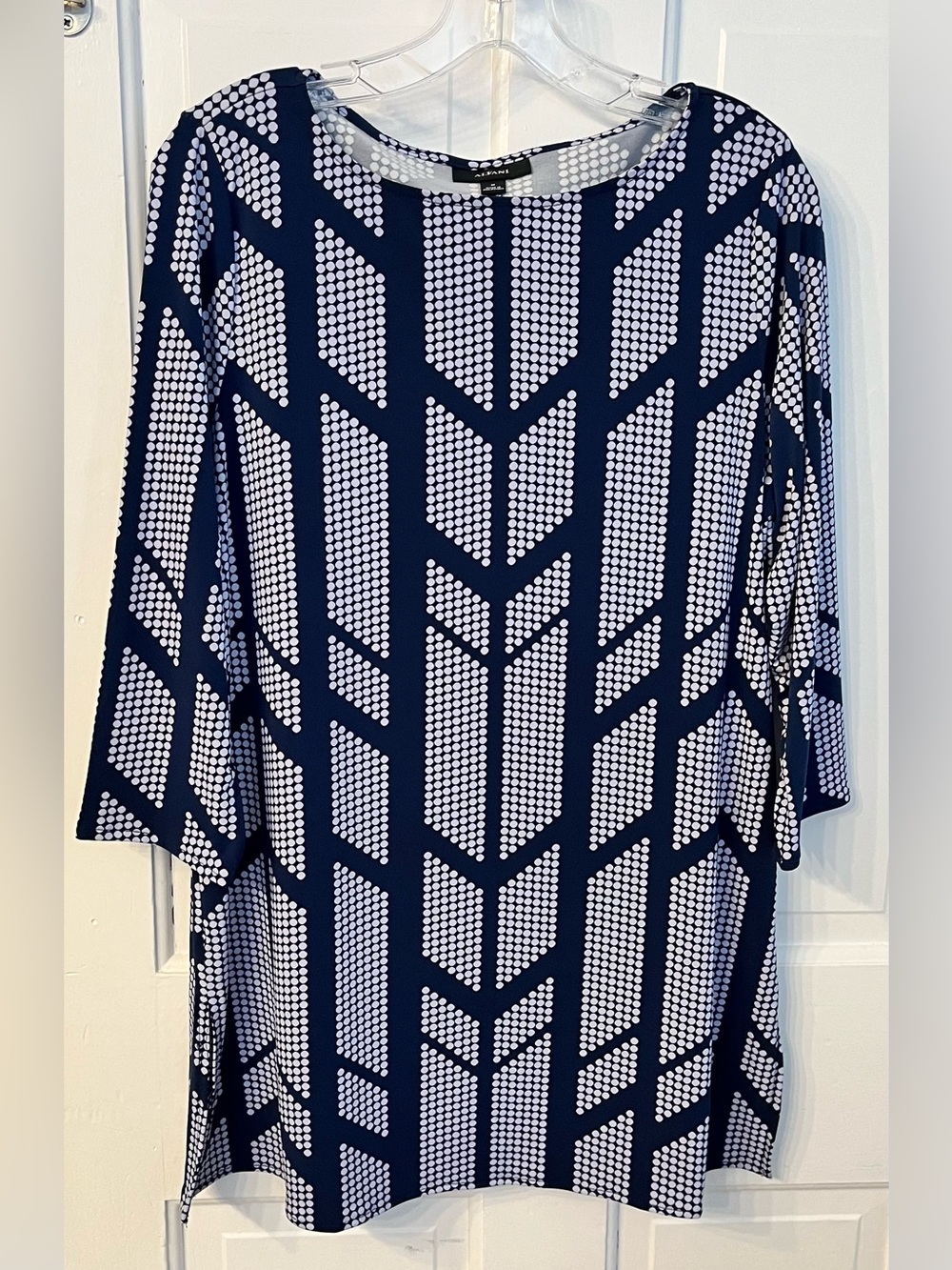 Alfani size M Navy White Dots Print Stretch Knit Tunic Top